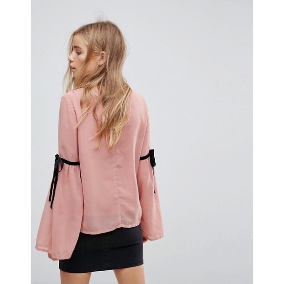 ASOS vero moda pink tie sleeve top - Picture 4 of 8
